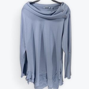 Simply Noelle Sky Blue Knit Top Cowl Neck Woman's L/XL Ruffle Sheer Bottom